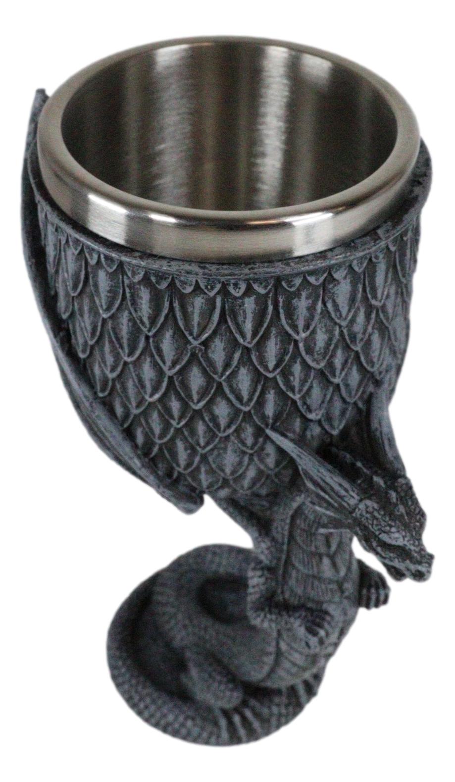 Archaic Gray Stone Dragon Atlas Bearing Globe Of Scales Wine Goblet Chalice Cup