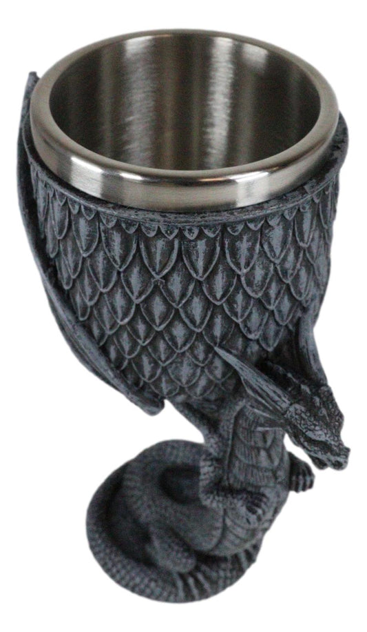 Archaic Gray Stone Dragon Atlas Bearing Globe Of Scales Wine Goblet Chalice Cup
