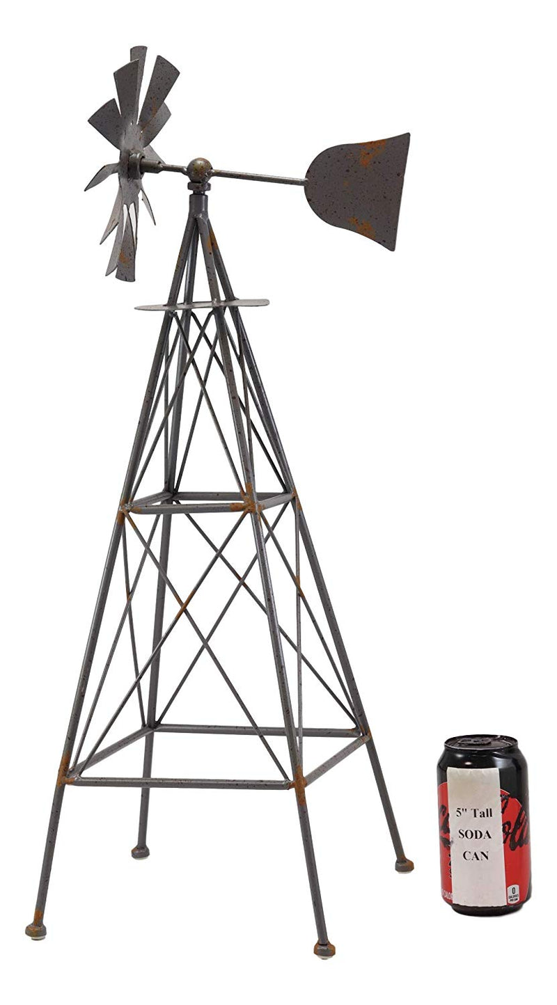 Ebros 25.25" Tall Large Rustic Country Farm Agricultural Windmill Outpost Galvanized Metal Handcrafted Sculpture Western Home Accent Table or Floor Vintage Finish Decor Made To Scale - Ebros Gift