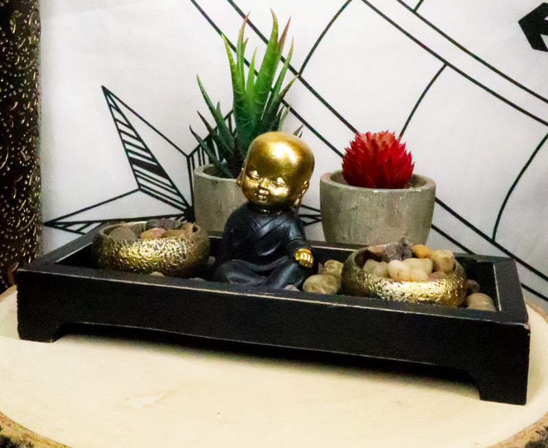 Ebros Baby Buddha Monk Twin Tea Light Votive Candle Holder Zen Garden Rocks Figurine