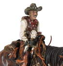 Western Desert Cowboy On Saddleback Riding Brown Stallion Horse Figurine
