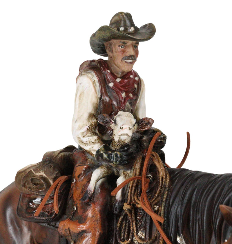 Western Desert Cowboy On Saddleback Riding Brown Stallion Horse Figurine