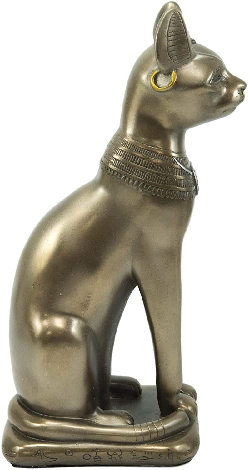Ebros Egyptian Goddess Sitting Cat Bastet Statue in Bonded Resin Bronze 11.5" H - Ebros Gift