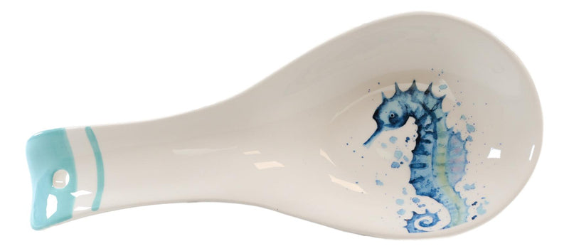 Nautical Marine Blue White Seahorse Ceramic Kitchen Utensil Holder Spoon Rest
