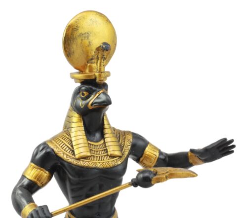 Egyptian God Horus Ra With Sun And Uraeus Disc Statue Deity of Sun War And Sky