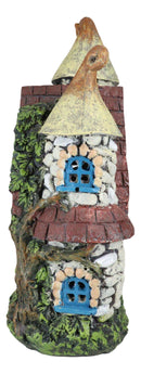 Fairy Garden LED Light Up Cottage Stone House With 2 Roofs Blue Door Figurine