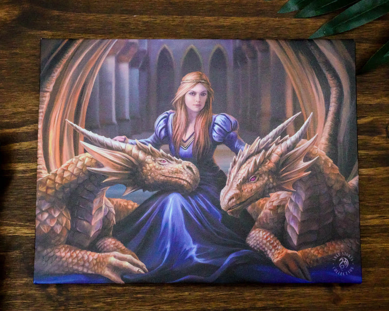 Ebros Anne Stokes Fierce Loyalty Mother Dragons Wood Framed Canvas Wall Decor
