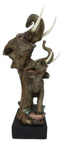 Ebros 15"H Safari Jungle Elephant With Trunk Up Bust Statue On Pedestal Base