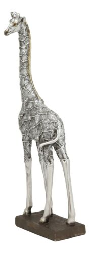 Large Silver Filigree Design Peering Giraffe Statue 14"H Safari Savannah Decor
