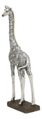 Large Silver Filigree Design Peering Giraffe Statue 14"H Safari Savannah Decor