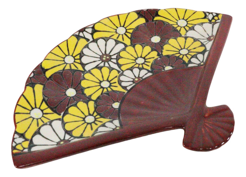 Ebros Set Of 4 Colorful Sunflowers Garden Oriental Fan Shaped Appetizer Sushi Plates