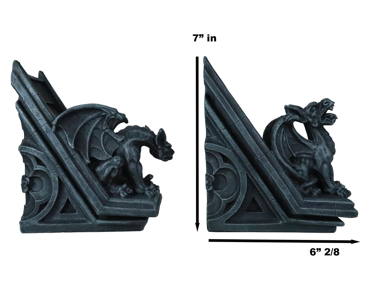 Ebros Gothic Roaring Gargoyles On Rooftop Sculptural Bookends Set 7" High Decor - Ebros Gift