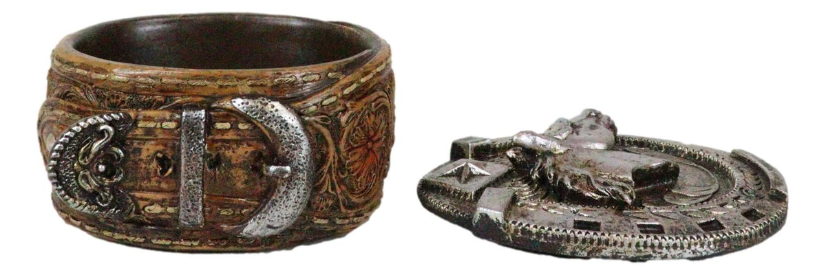 Rustic Western Horseshoe With Horse Scrollwork Concho Buckle Jewelry Trinket Box - Ebros Gift