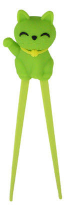 Green Maneki Neko Lucky Cat Reusable Training Chopsticks Set W/ Silicone Helper