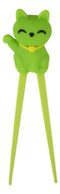 Green Maneki Neko Lucky Cat Reusable Training Chopsticks Set W/ Silicone Helper