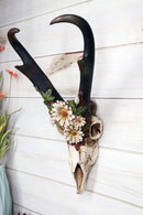 Western Rustic Pronghorn Antelope Skull With Antlers Feverfew Flowers Wall Decor