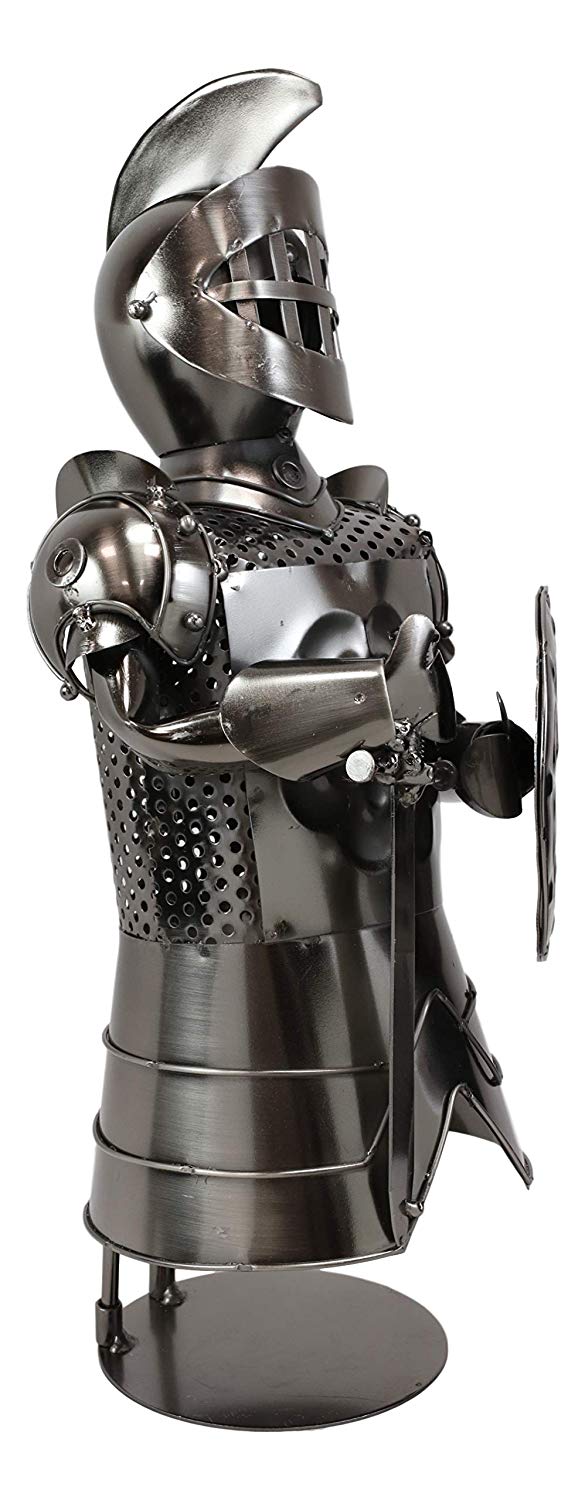 Ebros Gift Medieval Suit of Armor Spartan Mohawk Knight with Sword and Shield Hand Sculpted Steel Metal Wine Bottle Holder Caddy Decor