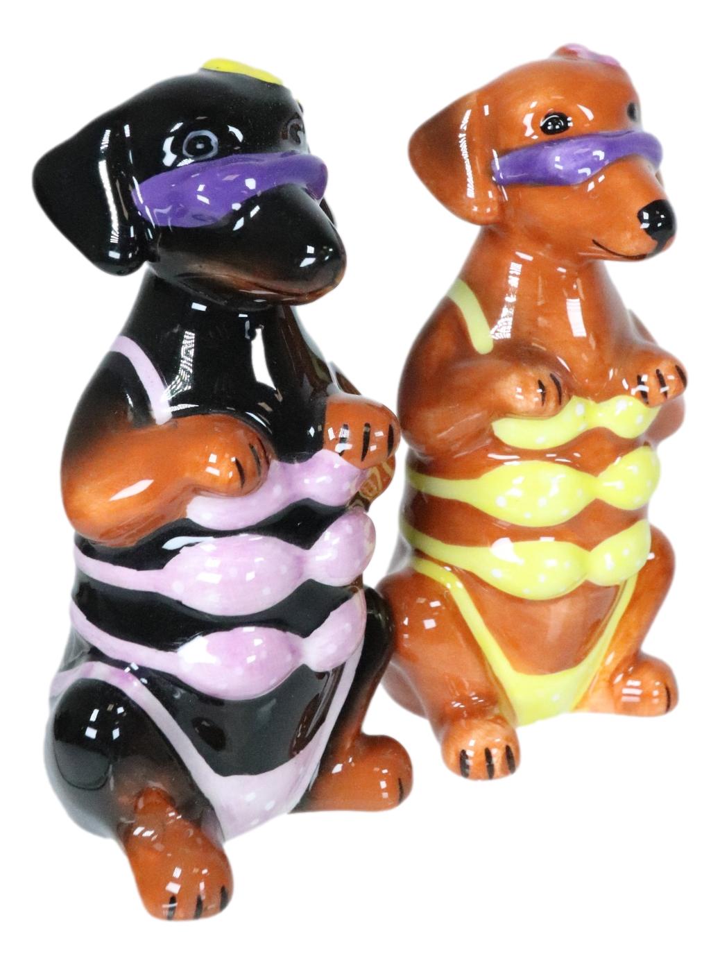 Bikini Hotties Wiener Dachshund Lady Dogs With Shades Salt And Pepper Shakers