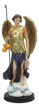 Large Catholic Church Archangel Raphael With Staff And Healing Oil Statue 14"H