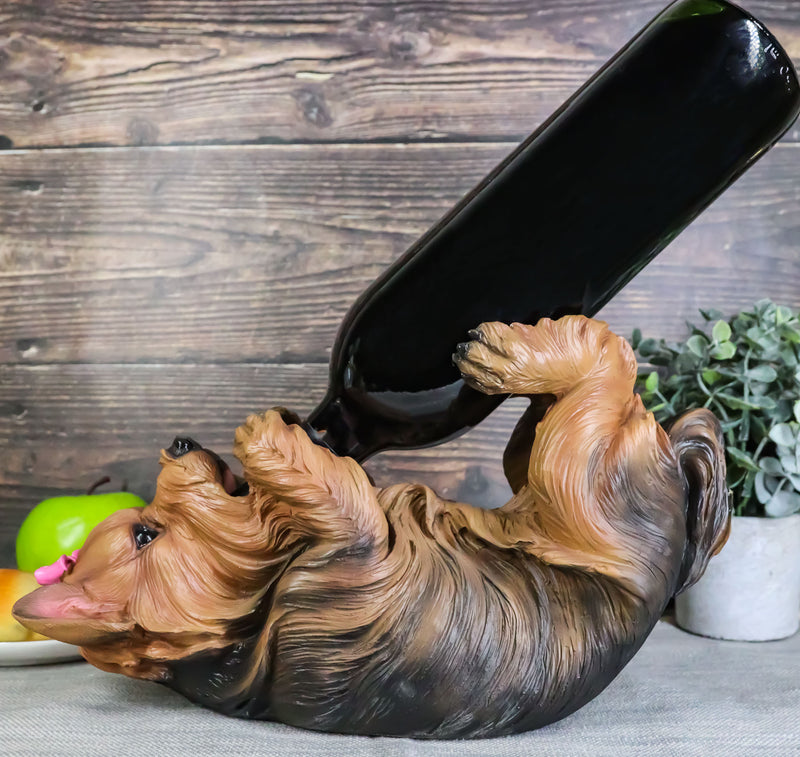 Ebros Yorkie Canine Dog Wine Bottle Holder Figurine 10.5" Long