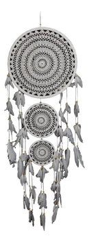 Bohemian Chic Hand Woven Triple Rings Macrame Dream Catcher Feathers Wall Decor