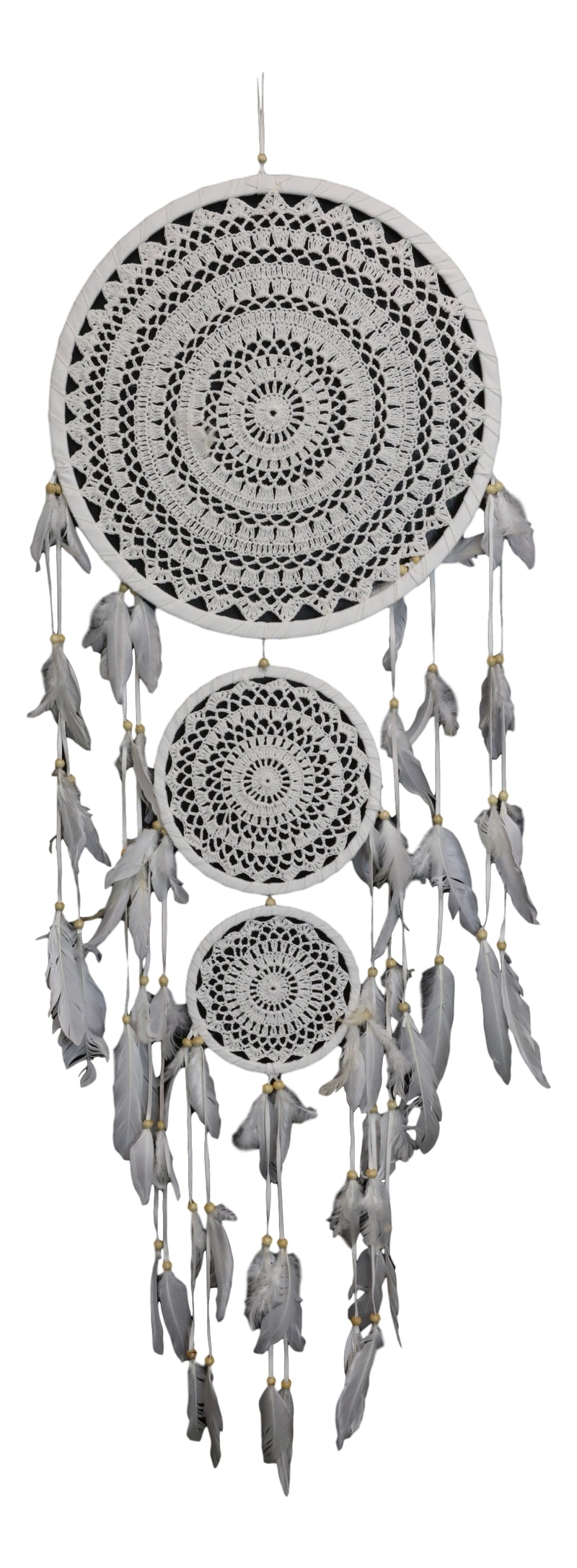 Bohemian Chic Hand Woven Triple Rings Macrame Dream Catcher Feathers Wall Decor