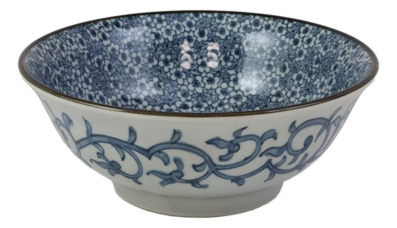 Japan Made Blue & White Ming Style Floral Blossoms Ceramic Soup Bowls Pack of 4