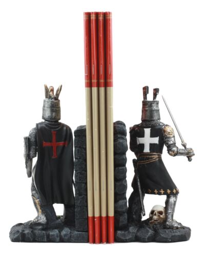 Black And White Medieval Crusader Knight Bookends Statue 7.5"H Set Suit Of Armor
