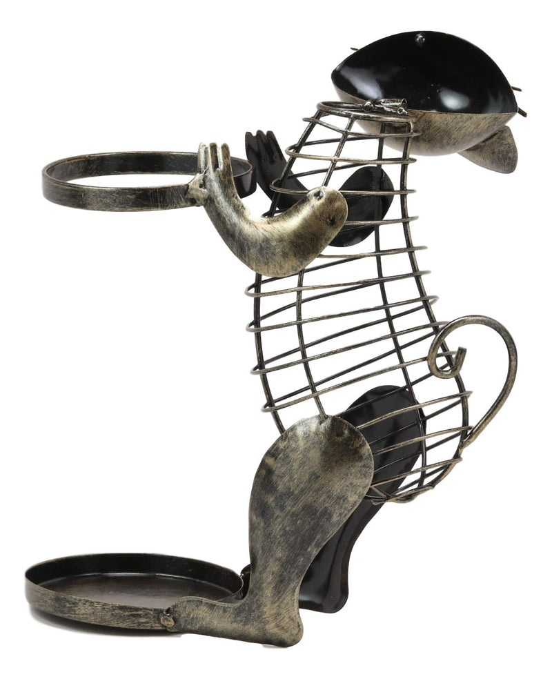 Beckoning Cat Decorative Cork and Wine Bottle Holder Hand Made Metal Sculpture