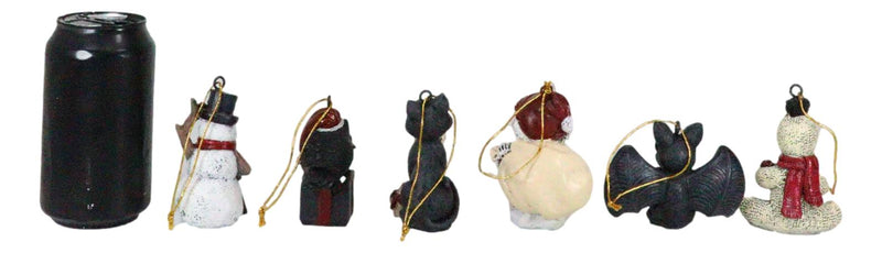 Set Of 6 Scary Merry Christmas Halloween Skeleton Santa Snowman Tree Ornaments