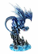 Large 18" Tall Typhoon Blue Dragon Perching On Sea Cliff Rocks Decorative Statue