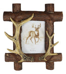 Rustic Buckhorn Deer Antlers On Logs Picture Frame With Easel Back 5"X7" Photo