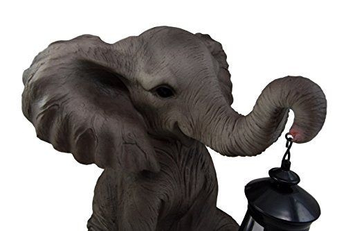 Ebros The Adorable Pachy Elephant Garden Patio Figurine W/ Solar LED Light Lantern Lamp 13.75"H