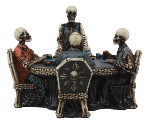 Ebros Skeleton Gamblers For Life Statue 6.25"Long Three Poker Players With A Dealer On A Gambling Den Table Decorative Sculpture