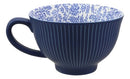 Blue Vintage Victorian Dahlia Vines Design Large Porcelain Mug 19oz 5.25"D Set 6