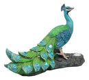 Ebros Decorative Iridescent Peacock With Blue Gemstones Solar LED Light Statue Peafowl