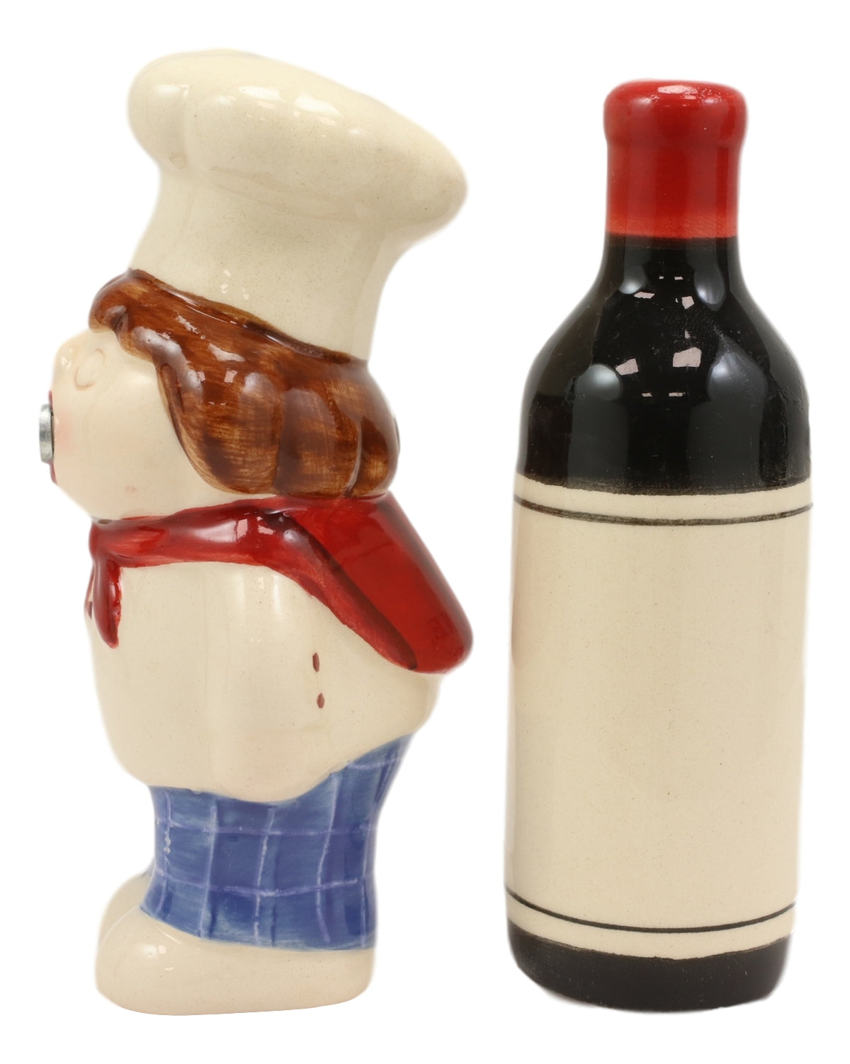 Italian Drunk Chef Kissing Wine Bottle Ceramic Salt Pepper Shakers Figurine Set