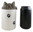 Ceramic Gray Tabby Cat Hiding and Peeking Dry Storage Jar With Paw Prints Decor