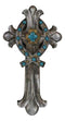 Rustic Silver Finish Fleur De Lis Greek Ichthys Christ Fish Turquoise Wall Cross