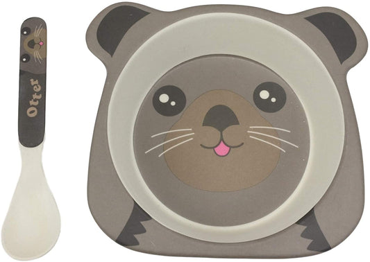 Sea Otter 5 Piece Organic Bamboo Dinnerware Set For Kids Children Toddler Baby