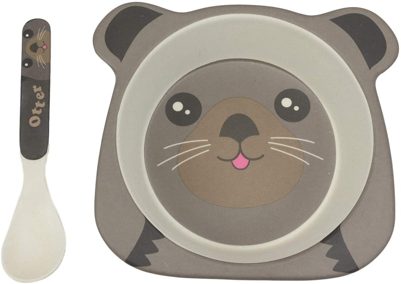 Sea Otter 5 Piece Organic Bamboo Dinnerware Set For Kids Children Toddler Baby