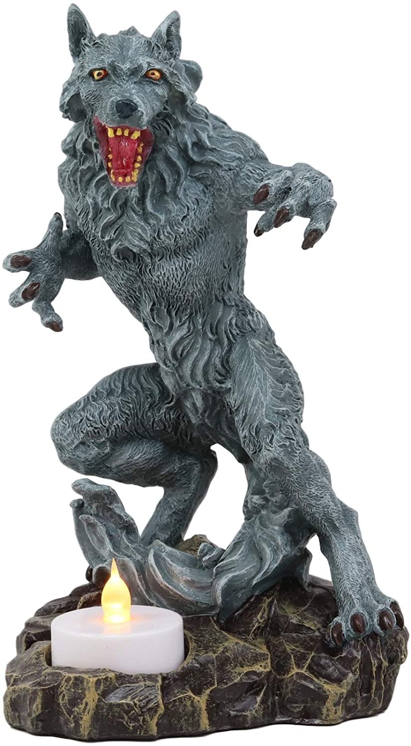 Ebros Gothic Werewolf Tea Light Candle Holder Statue Lycan Wolf Man Figurine - Ebros Gift