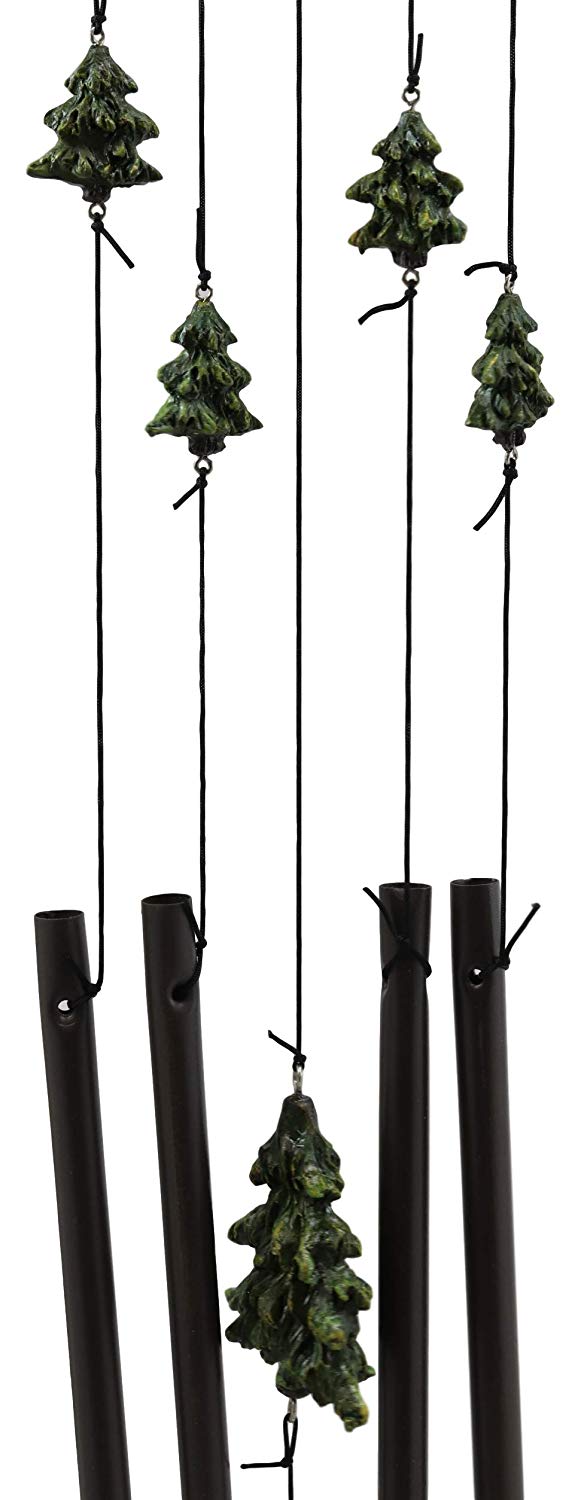 Ebros Gift Rustic Woodland Black Bear Mother and Cub Family Roaming The Forest Figurine Top Resonant Wind Chime with Pine Tree Ornaments Garden Patio Rustic Cabin Lodge Mountain River Home Accent