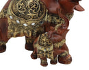 Buddha Feng Shui Decorated Golden Elephant With Calf Trumpeting Statue 10"L