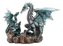 Narygos Blue Iceberg Mother Dragon With Baby Dragons Statue Home Decor Fantasy