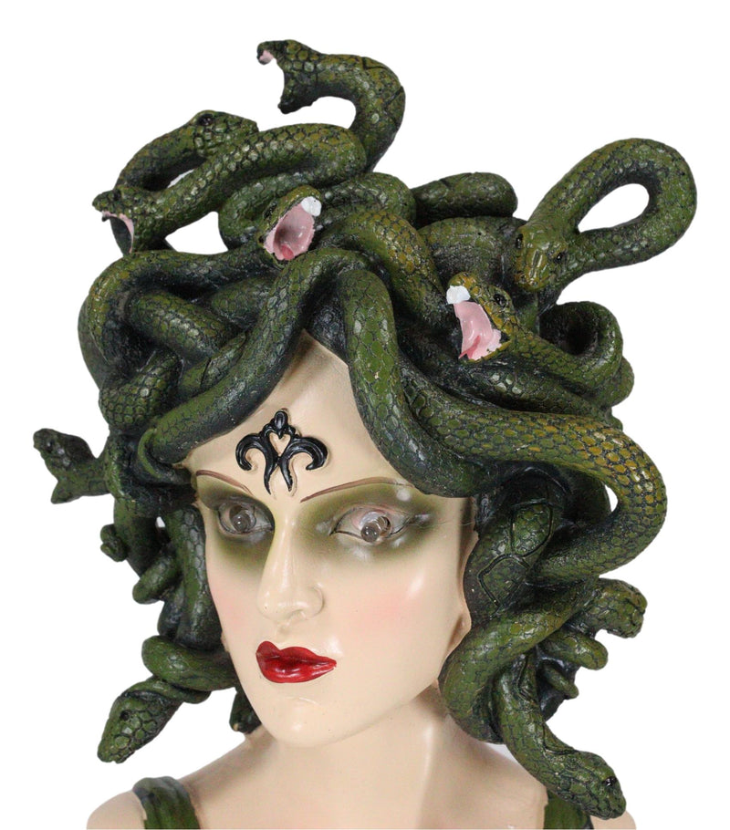 Greek Gorgon Sisters Goddess Medusa With Wild Snake Hair And LED Red Eyes Statue