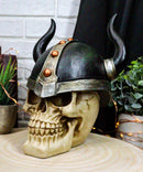 Viking Chieftain Warlord Warrior Odin Skull With Bull Horned Helmet Figurine