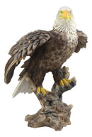 Realistic American Pride Patriotic Bald Eagle Perching On Wood Stock Statue 17"H