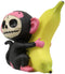 Ebros Furry Bones Pink Baby Monkey with Giant Yellow Banana Figurine 3" Tall
