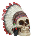 Indian Chieftain Skull Statue 5.75"L Mohawk Warrior Skull With Roach Headdress